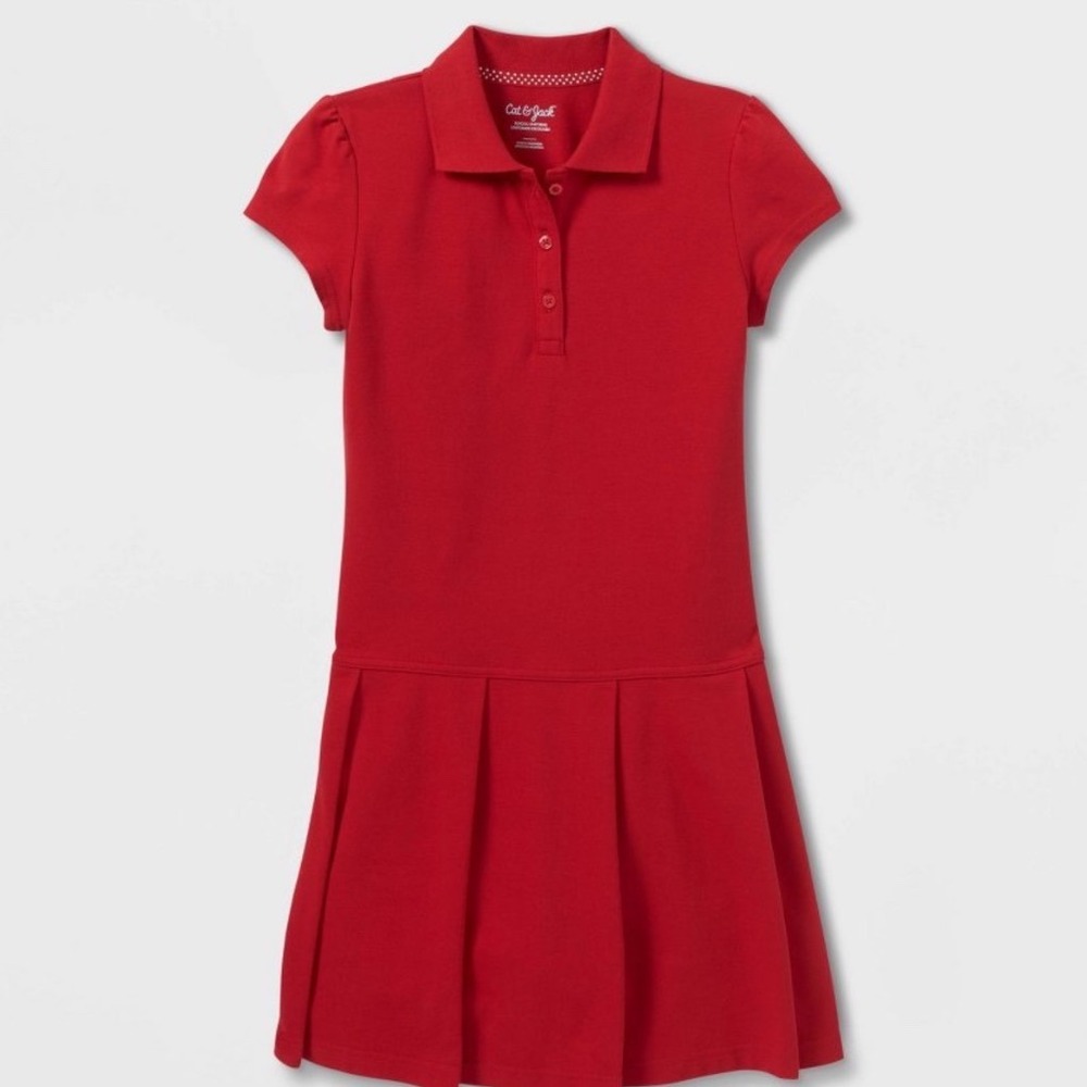 Cat & Jack Girls Red Short Sleeve Pleated Polo School Uniform Dress 14